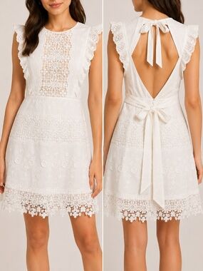 NWT Selfie Leslie White Lace Open Back Bridal Mini Dress XS